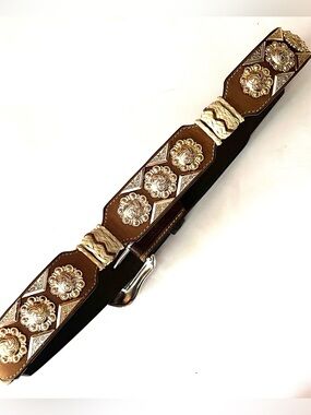 Ranger Brown Hand Tooled Leather Concho Braided Belt